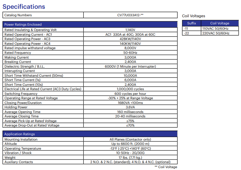 Contator a Vácuo Joslyn Clark – CV77U033A12-11