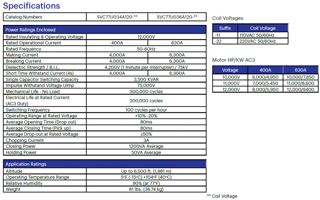 Contator a Vácuo Joslyn Clark – SVC77U034A120-11