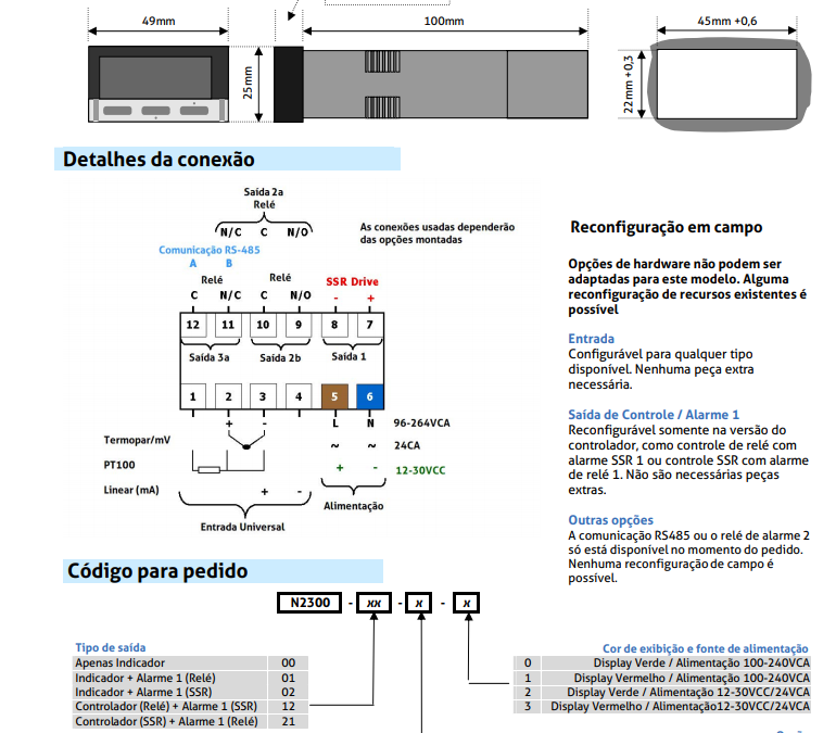 Controlador de Temperatura e Processos N2300/Y-0113